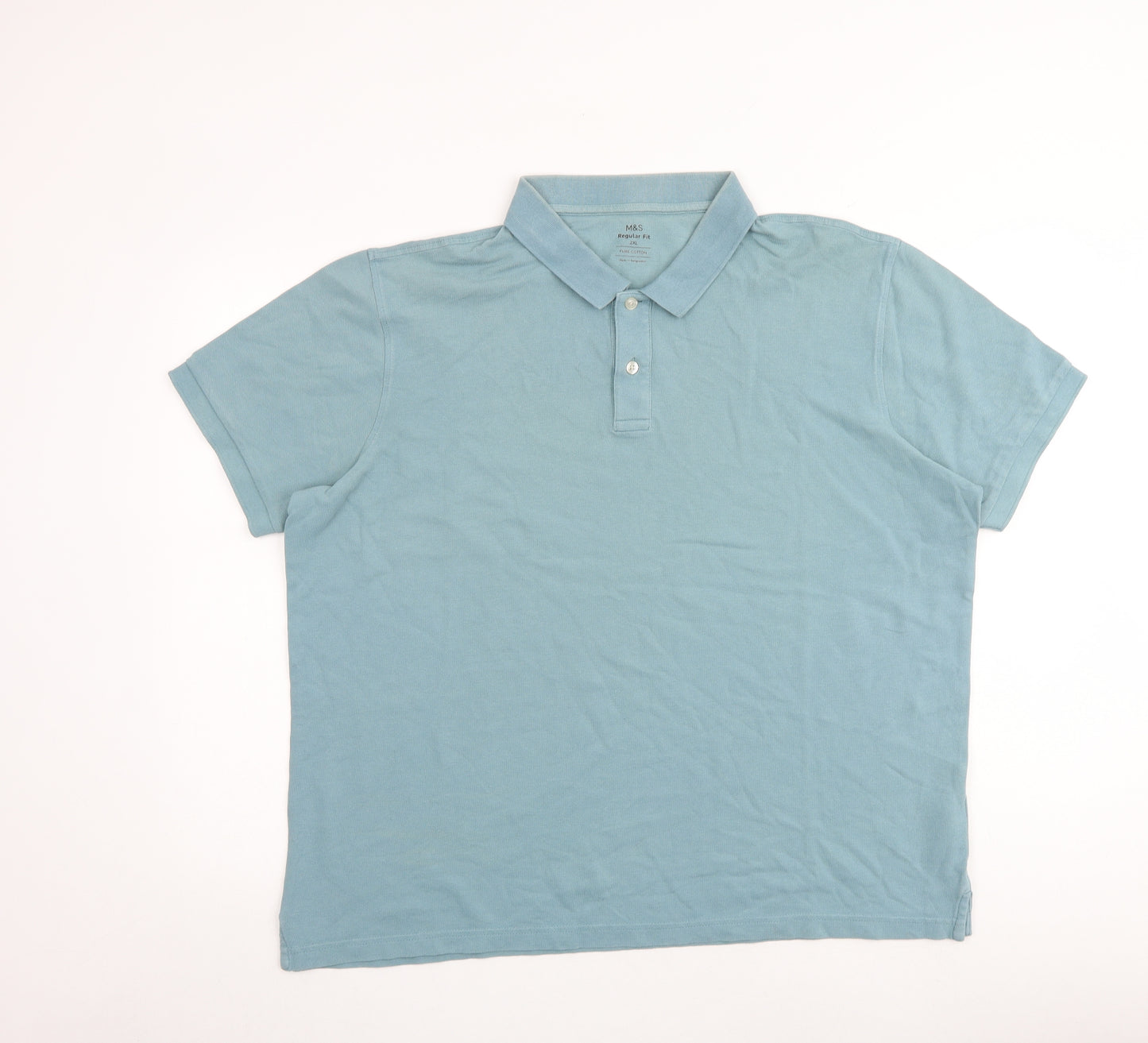 Marks and Spencer Mens Blue 100% Cotton Polo Size 2XL Collared Button