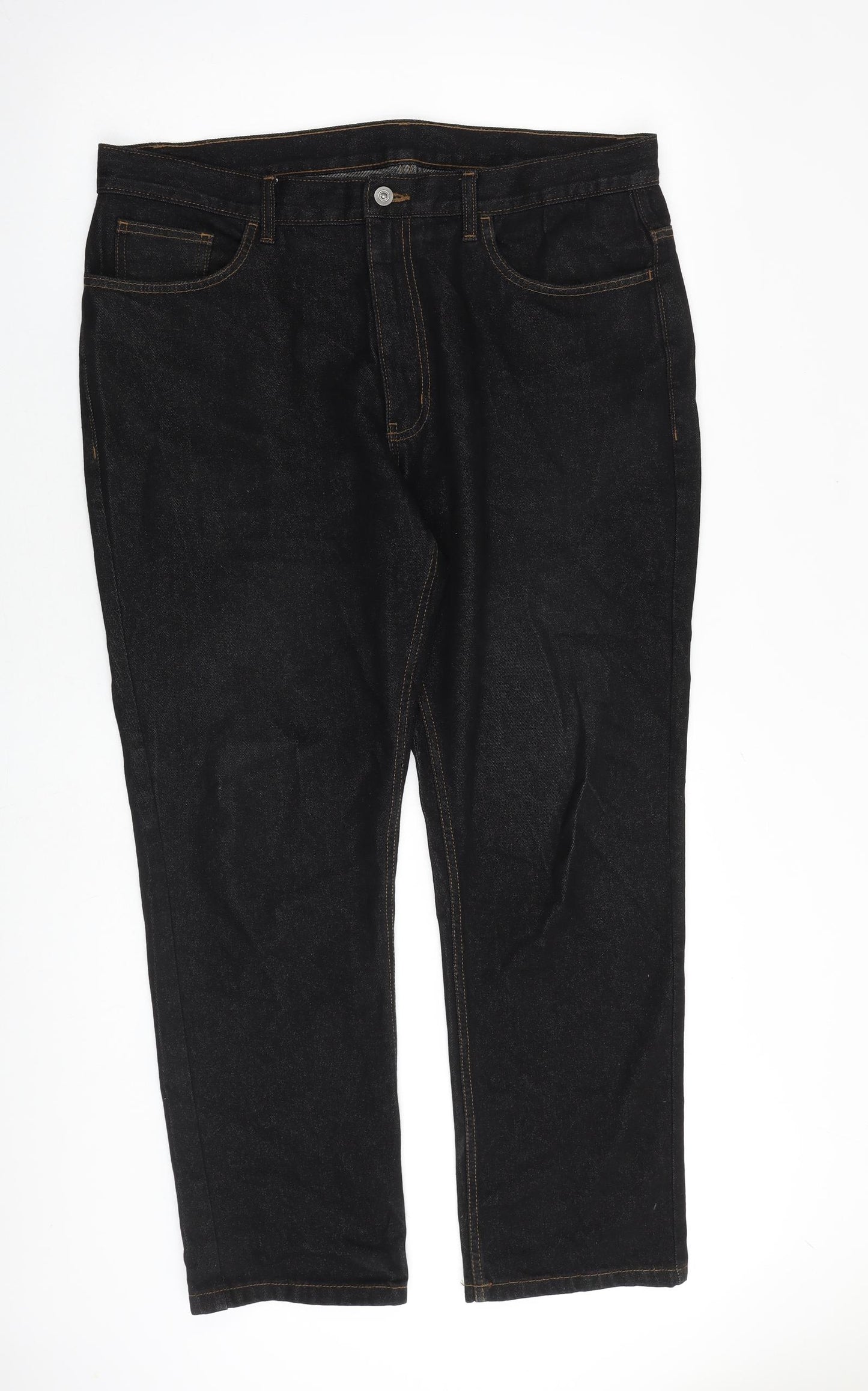 George Mens Black Cotton Straight Jeans Size 38 in L30 in Regular Zip