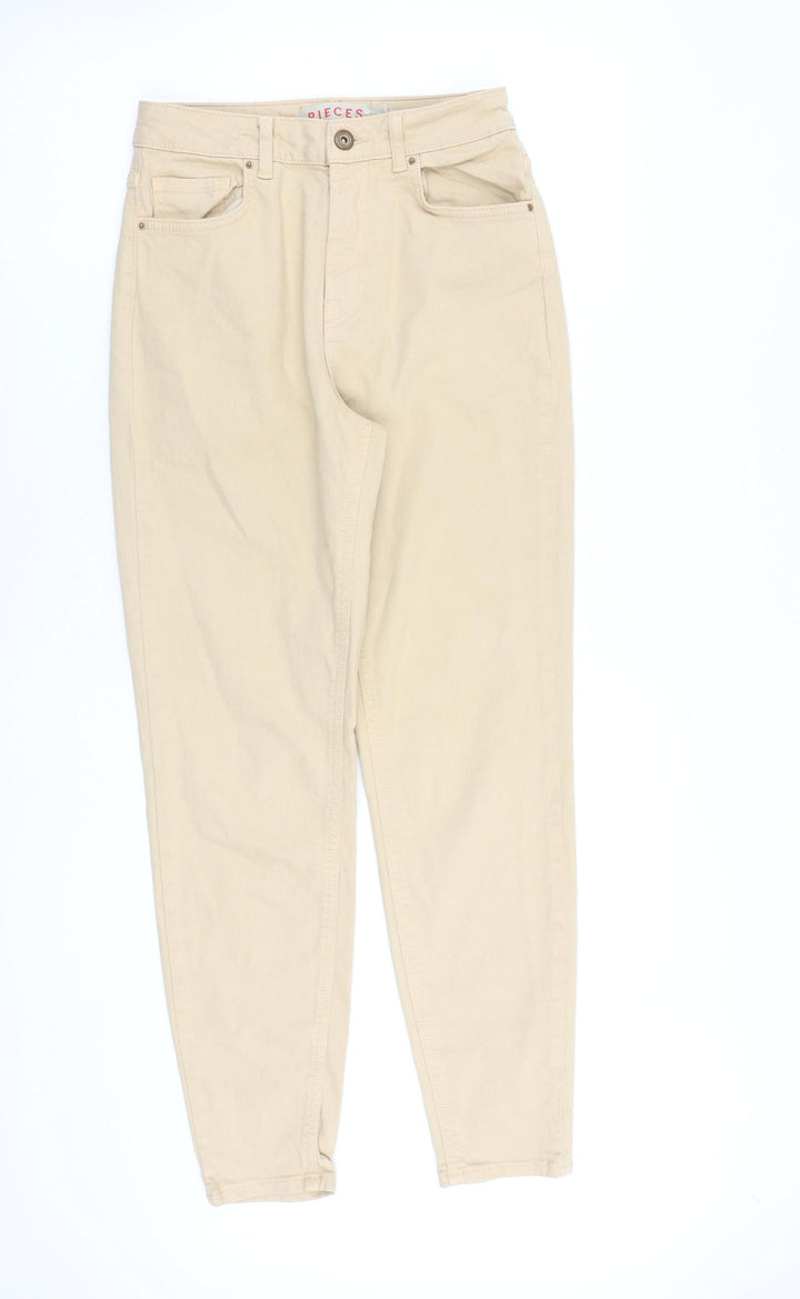 Pieces Womens Beige Cotton Tapered Jeans Size S L28 in Regular Zip