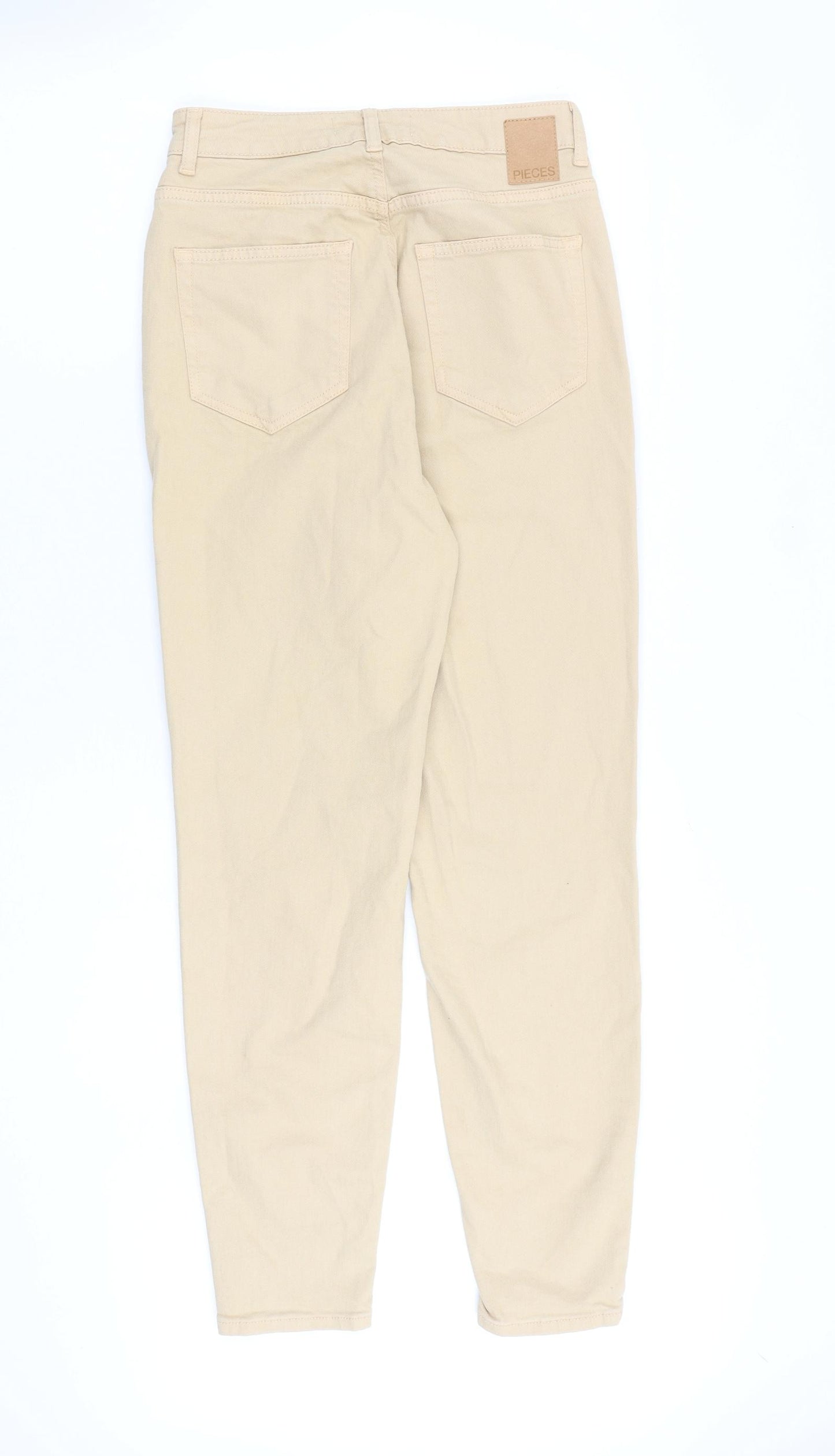 Pieces Womens Beige Cotton Tapered Jeans Size S L28 in Regular Zip