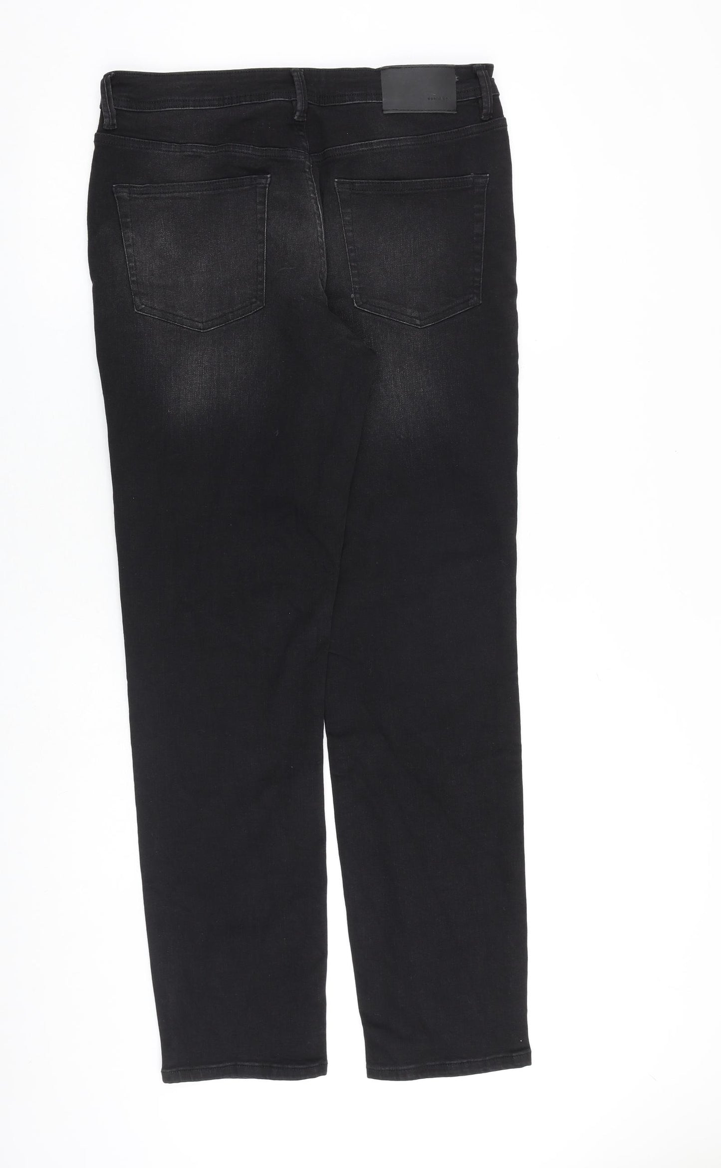 Denim & Co. Mens Black Cotton Straight Jeans Size 34 in L34 in Regular Button