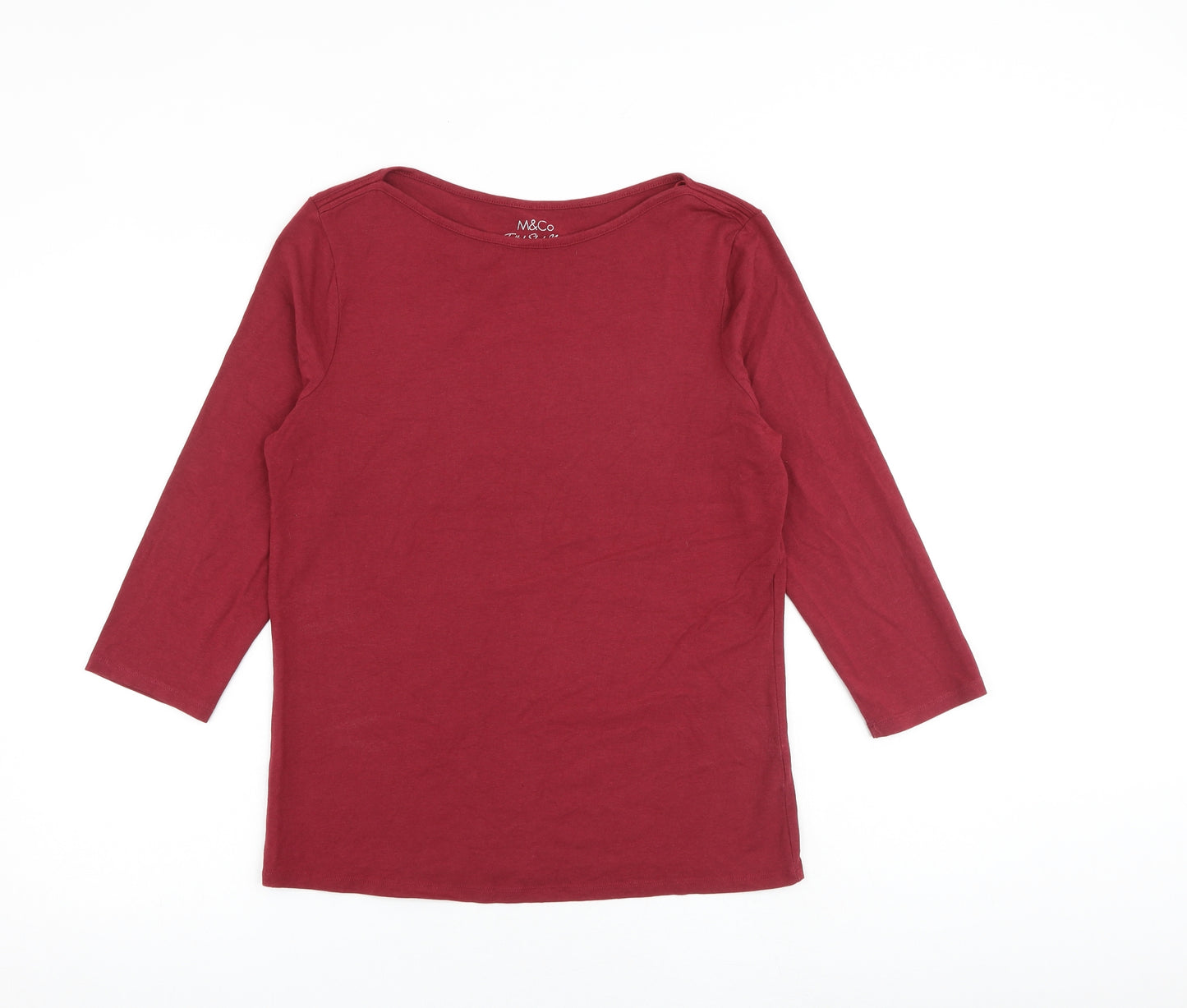 M&Co Womens Red Cotton Basic T-Shirt Size 14 Round Neck