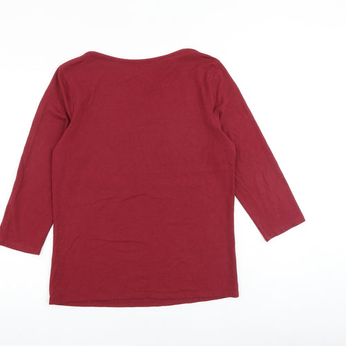 M&Co Womens Red Cotton Basic T-Shirt Size 14 Round Neck