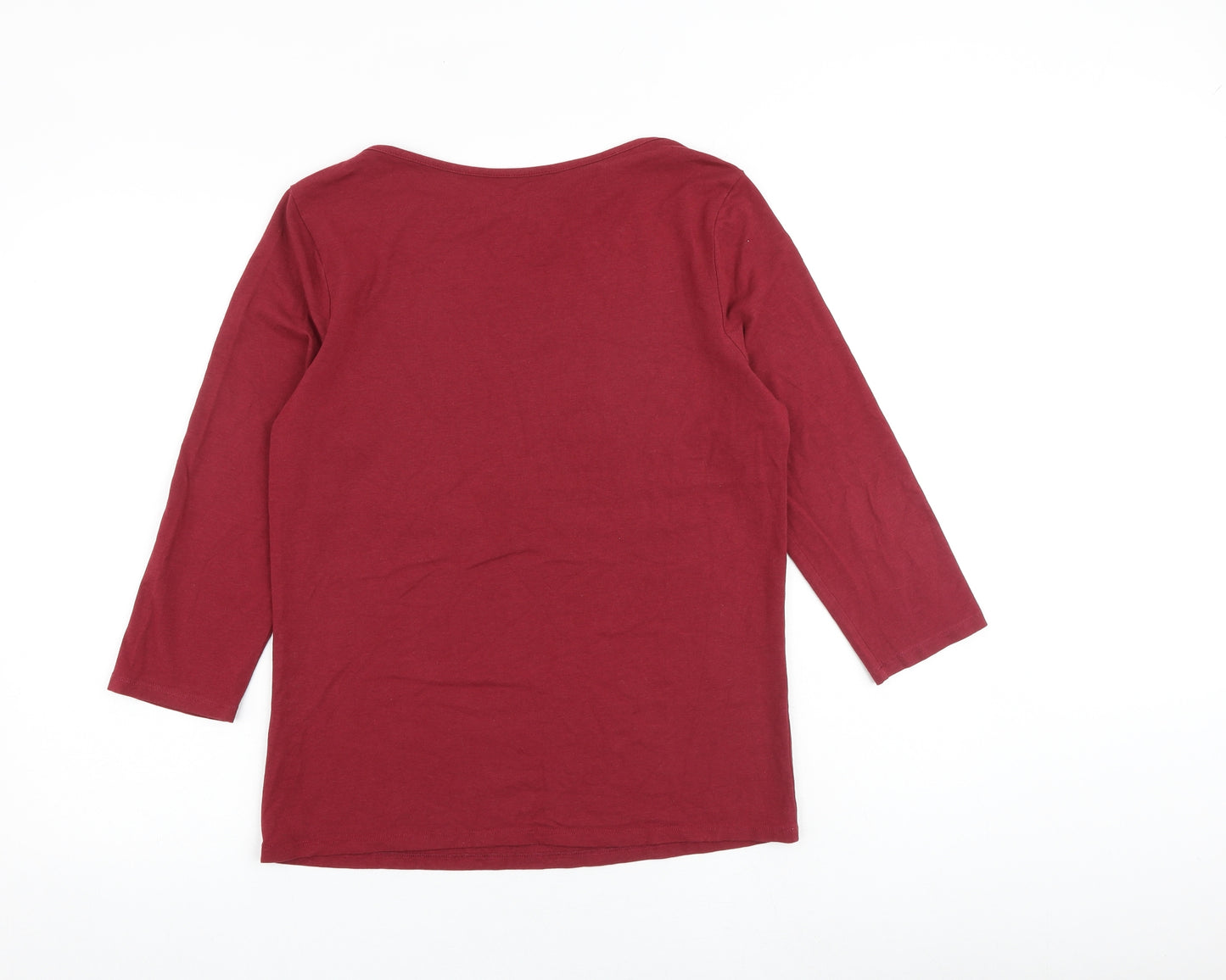 M&Co Womens Red Cotton Basic T-Shirt Size 14 Round Neck