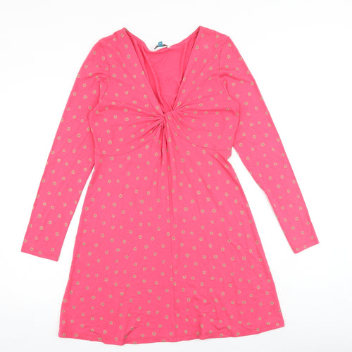 White Stuff Womens Pink Polka Dot Viscose A-Line Size 12 V-Neck Pullover - Twist Detail