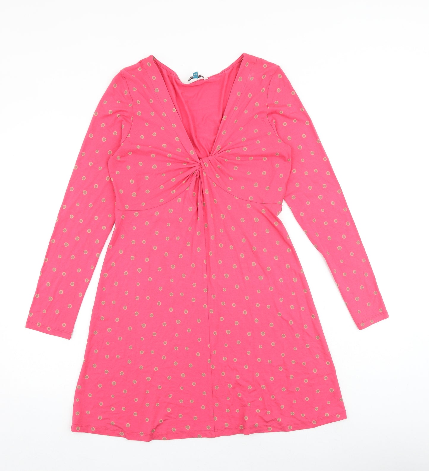 White Stuff Womens Pink Polka Dot Viscose A-Line Size 12 V-Neck Pullover - Twist Detail
