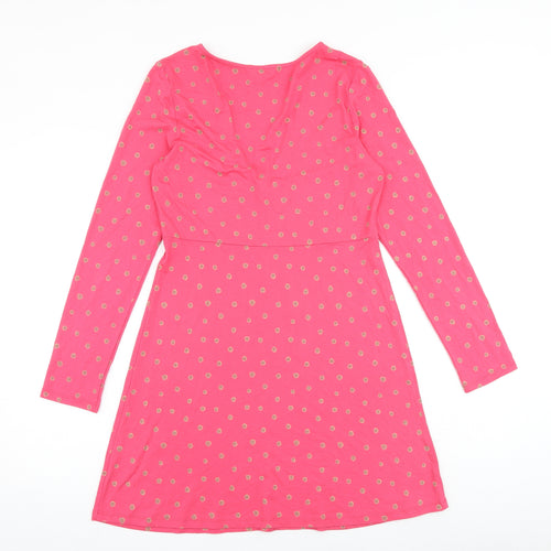 White Stuff Womens Pink Polka Dot Viscose A-Line Size 12 V-Neck Pullover - Twist Detail