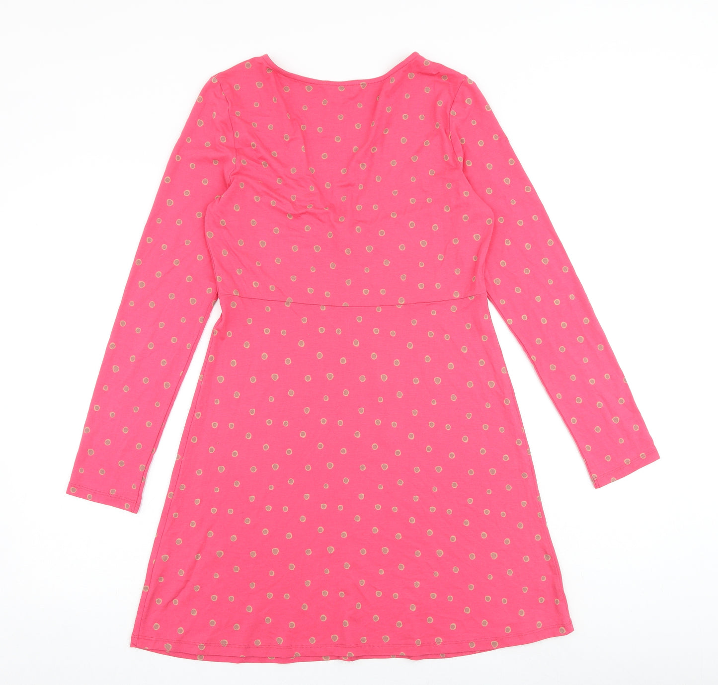 White Stuff Womens Pink Polka Dot Viscose A-Line Size 12 V-Neck Pullover - Twist Detail