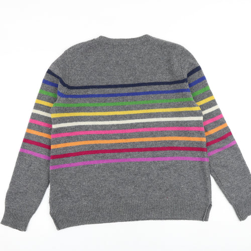 Woolovers Womens Grey Round Neck Striped Wool Pullover Jumper Size S