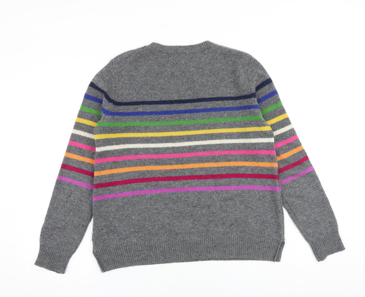 Woolovers Womens Grey Round Neck Striped Wool Pullover Jumper Size S