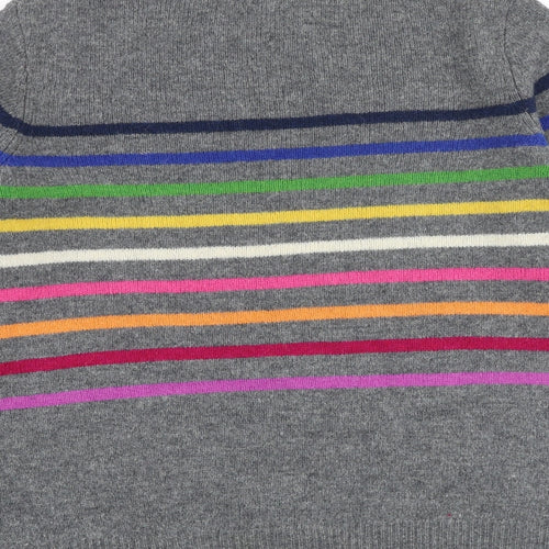 Woolovers Womens Grey Round Neck Striped Wool Pullover Jumper Size S