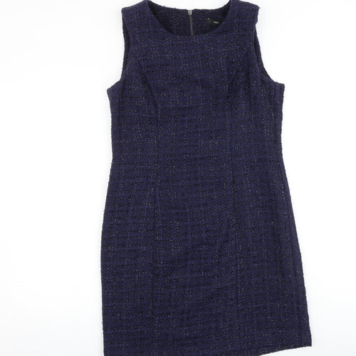 M&Co Womens Blue Geometric Polyester Shift Size 10 Round Neck Zip