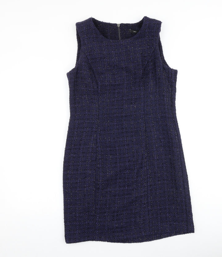 M&Co Womens Blue Geometric Polyester Shift Size 10 Round Neck Zip