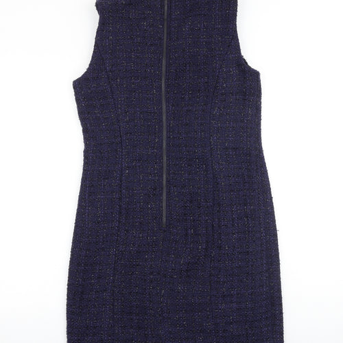 M&Co Womens Blue Geometric Polyester Shift Size 10 Round Neck Zip