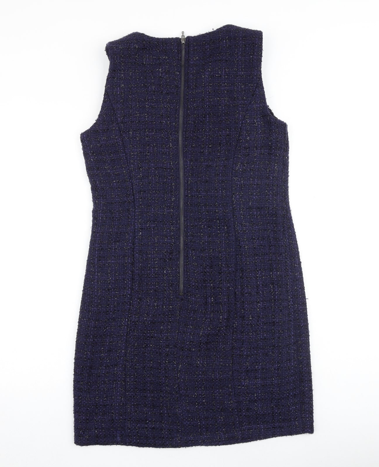M&Co Womens Blue Geometric Polyester Shift Size 10 Round Neck Zip
