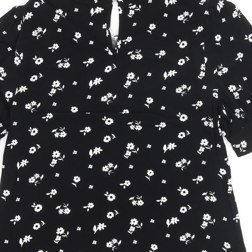 Marks and Spencer Womens Black Floral Viscose Basic Blouse Size 6 Round Neck