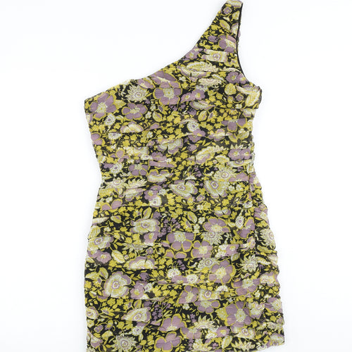 Zara Womens Multicoloured Floral Polyester Mini Size S One Shoulder Zip