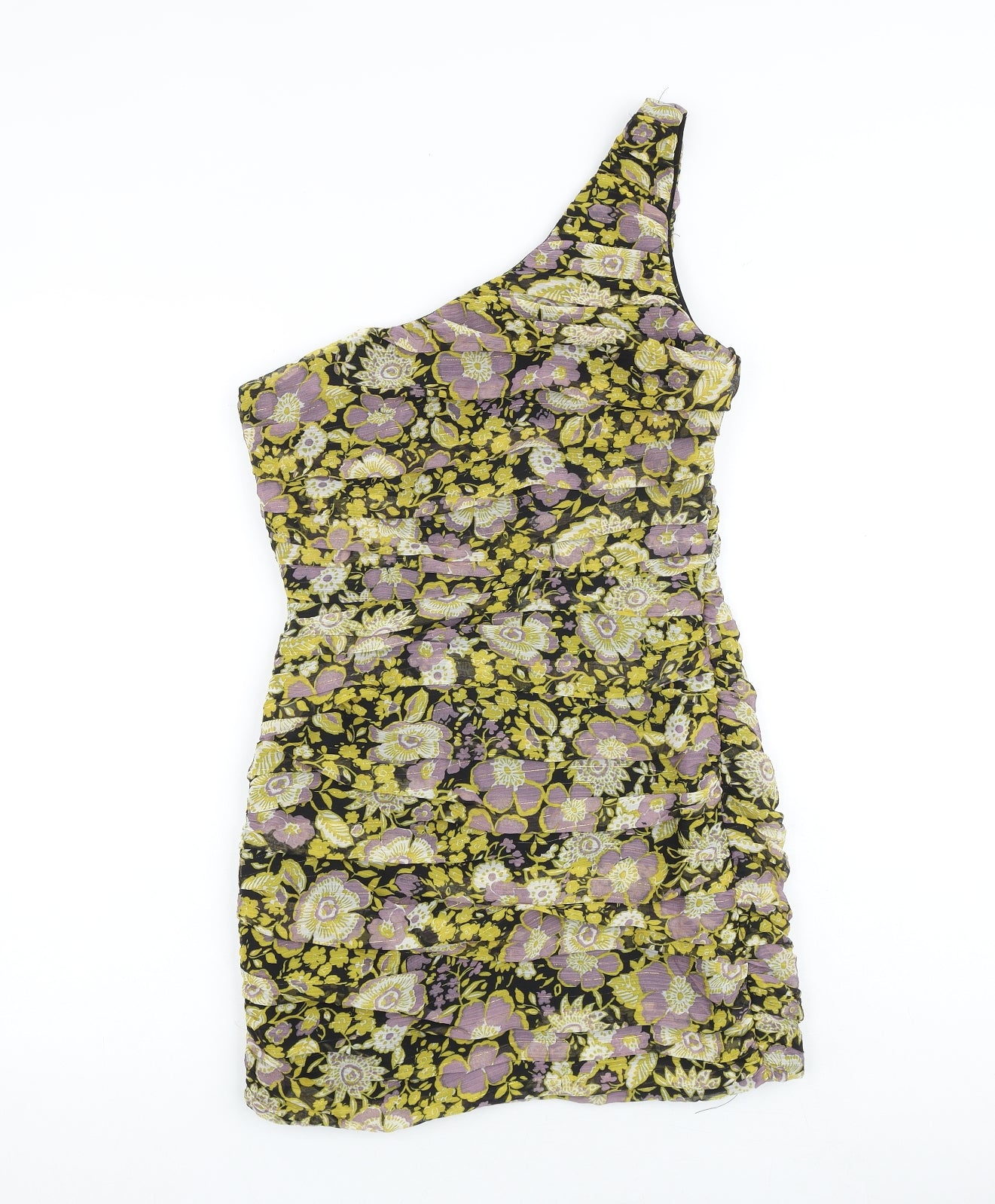 Zara Womens Multicoloured Floral Polyester Mini Size S One Shoulder Zip