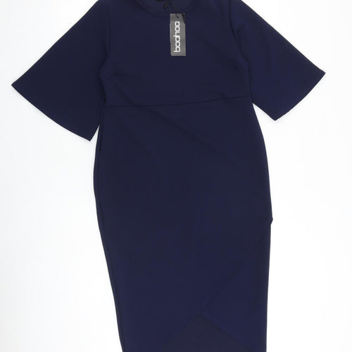 Boohoo Womens Blue Polyester Shift Size 8 Round Neck Pullover