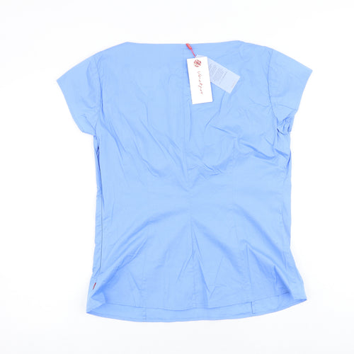 Vacknox Womens Blue Cotton Basic T-Shirt Size 12 Scoop Neck