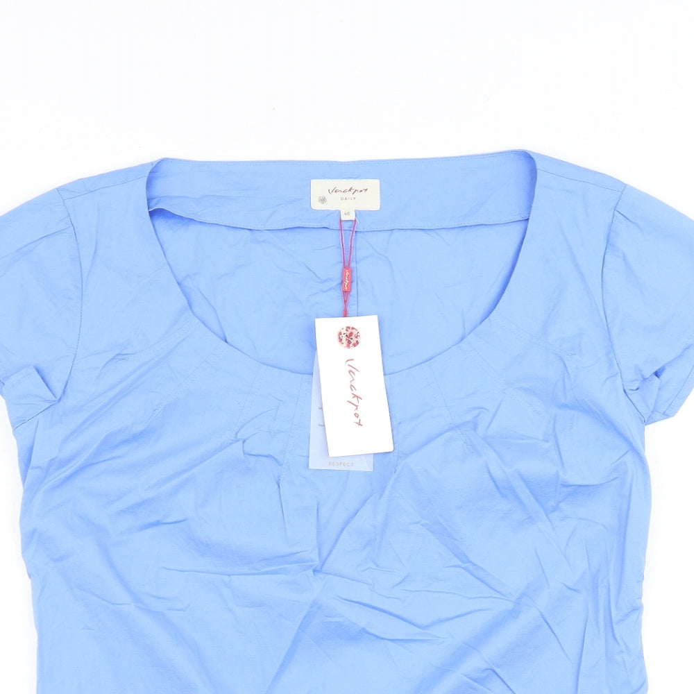 Vacknox Womens Blue Cotton Basic T-Shirt Size 12 Scoop Neck