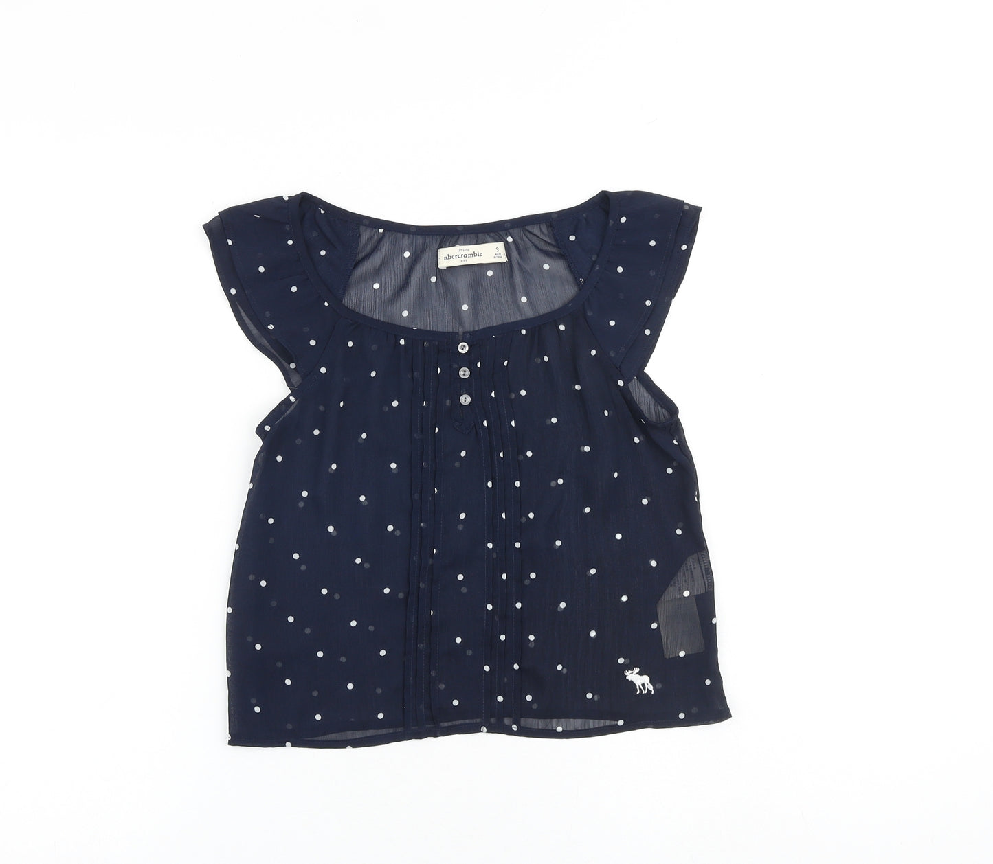 Abercrombie & Fitch Womens Blue Polka Dot Polyester Basic Blouse Size S Scoop Neck