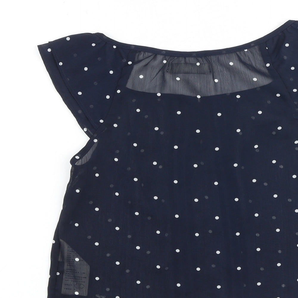 Abercrombie & Fitch Womens Blue Polka Dot Polyester Basic Blouse Size S Scoop Neck