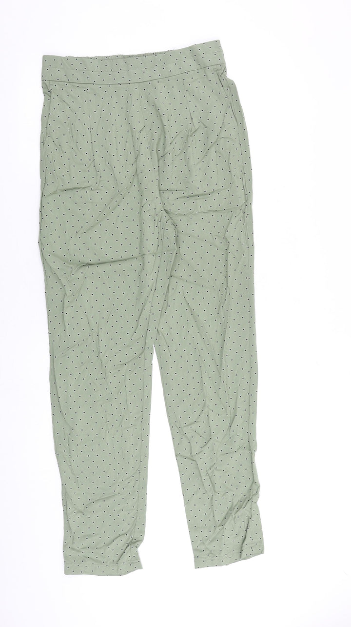 Marks and Spencer Womens Green Polka Dot Viscose Trousers Size 10 L30 in Regular - Floral