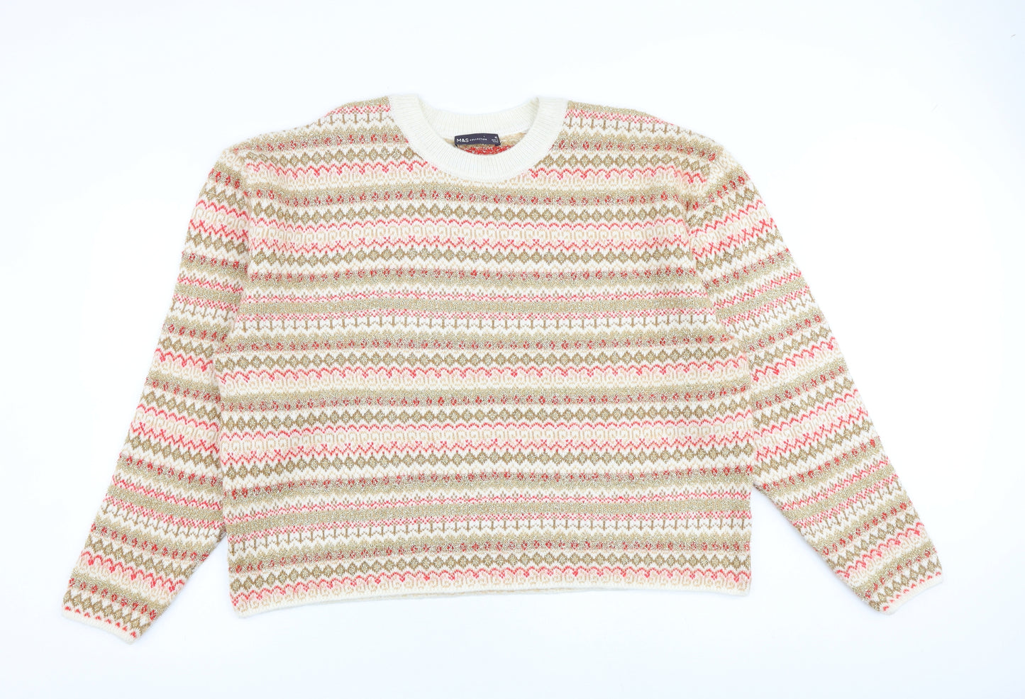 Marks and Spencer Womens Multicoloured Crew Neck Geometric Acrylic Pullover Jumper Size XL
