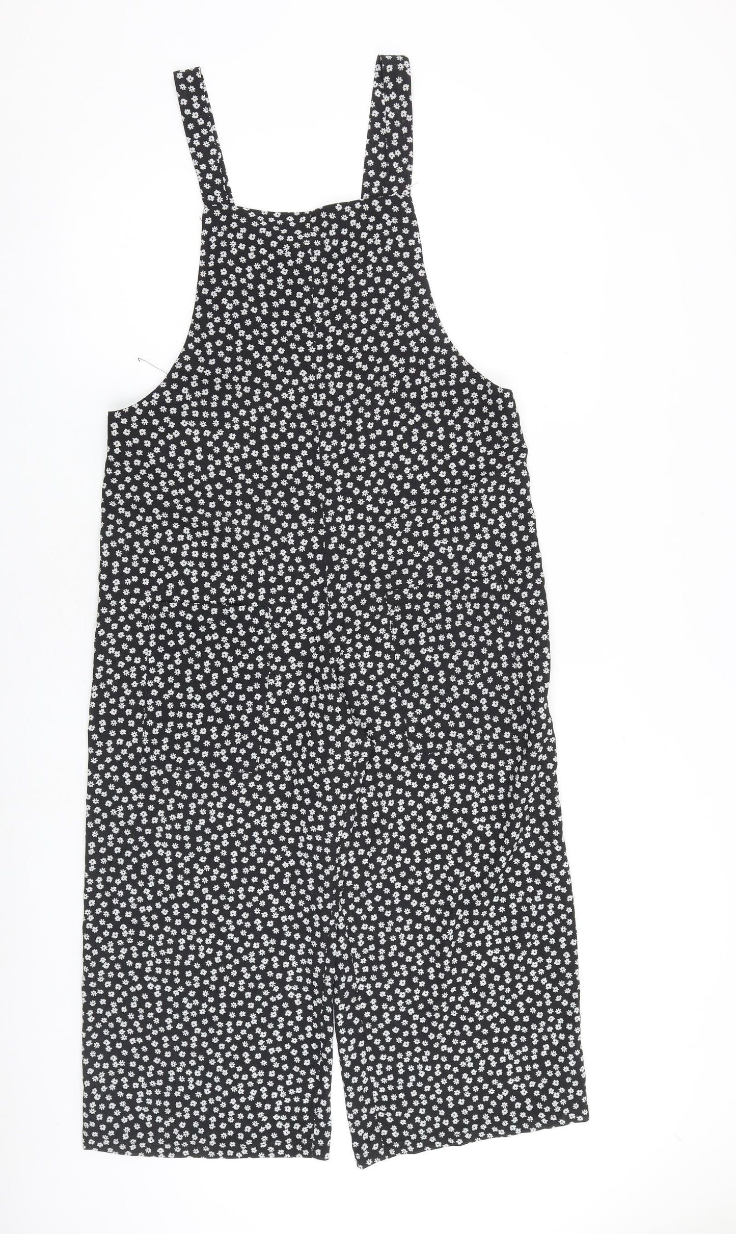 New Look Womens Black Floral Polyester Jumpsuit One-Piece Size 8 L21 in Pullover