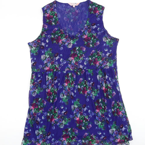 Michele Hope Womens Multicoloured Floral Polyester Basic Tank Size 14 Round Neck