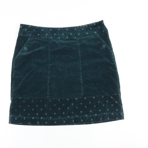 White Stuff Womens Green Polka Dot Polyester A-Line Skirt Size 8 Zip