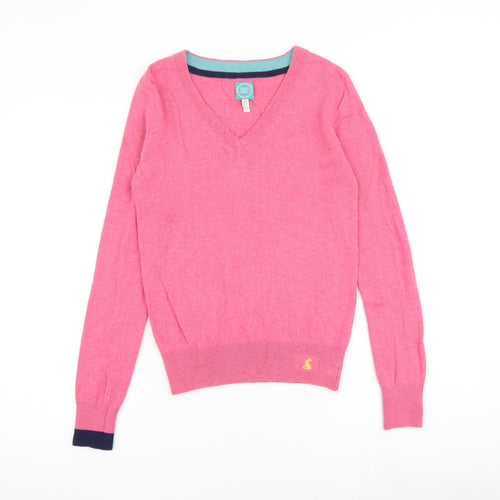 Joules Womens Pink V-Neck Viscose Pullover Jumper Size 10
