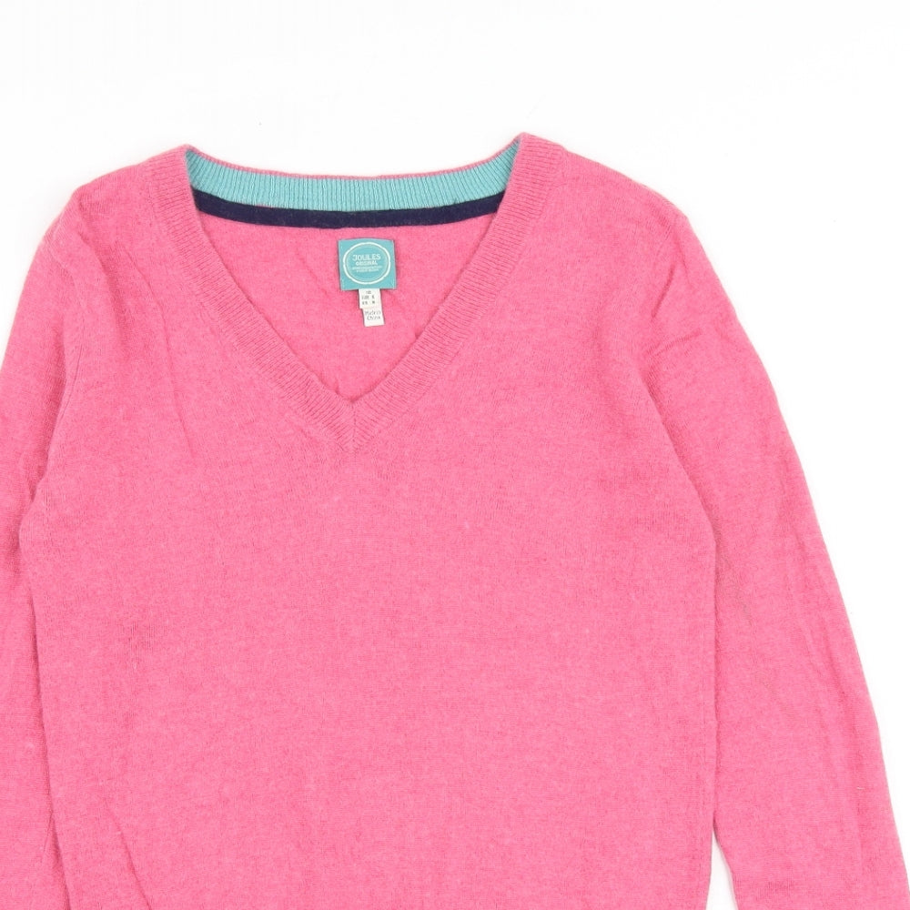 Joules Womens Pink V-Neck Viscose Pullover Jumper Size 10
