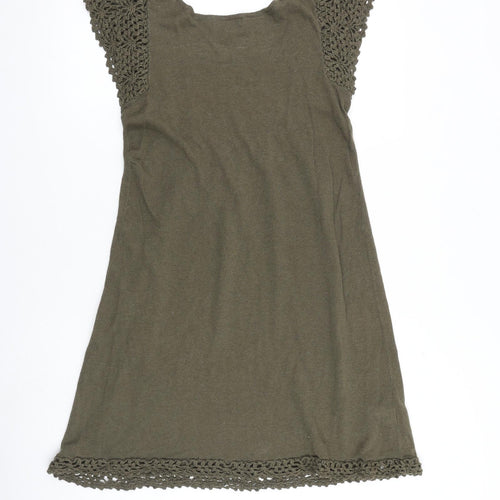 Mango Womens Green Polyester Trapeze & Swing Size M Square Neck Pullover