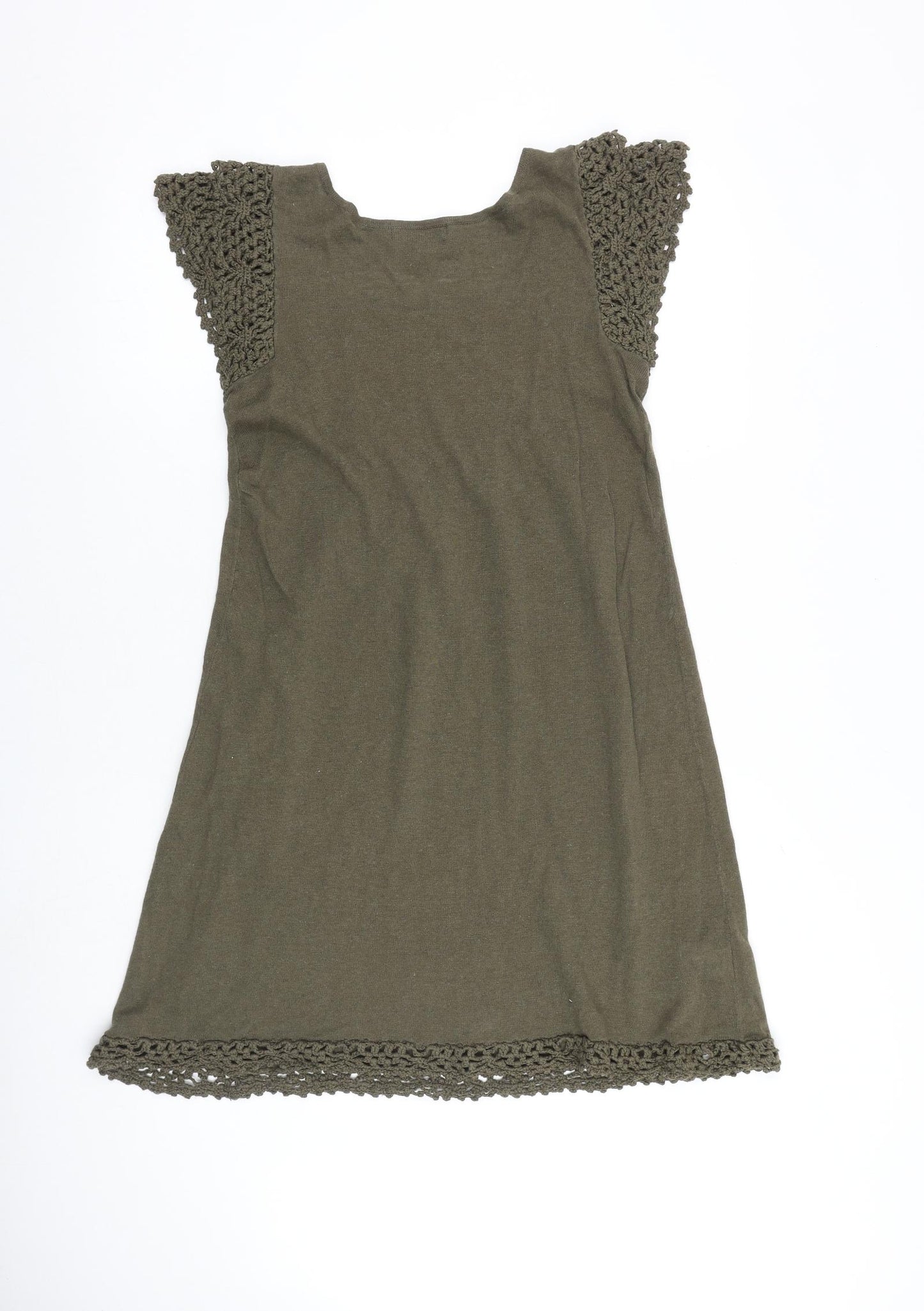 Mango Womens Green Polyester Trapeze & Swing Size M Square Neck Pullover