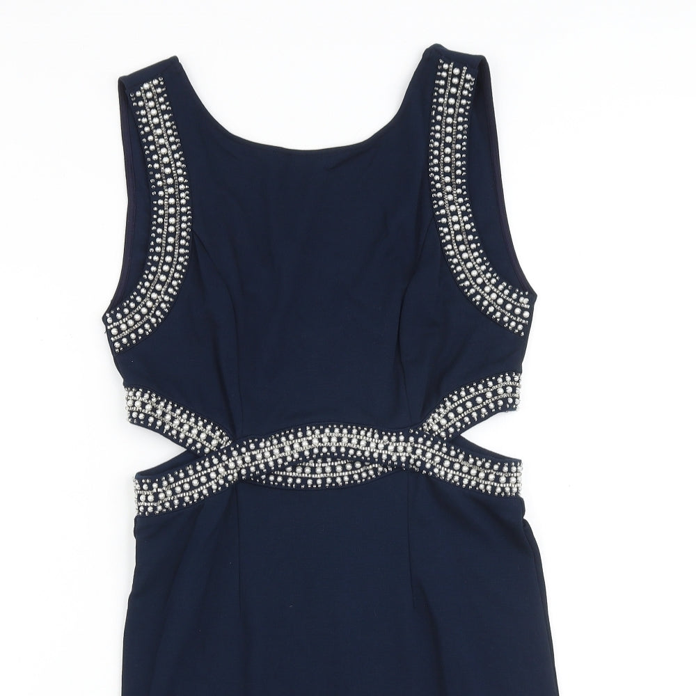 TFNC Womens Blue Viscose Shift Size S Round Neck Zip