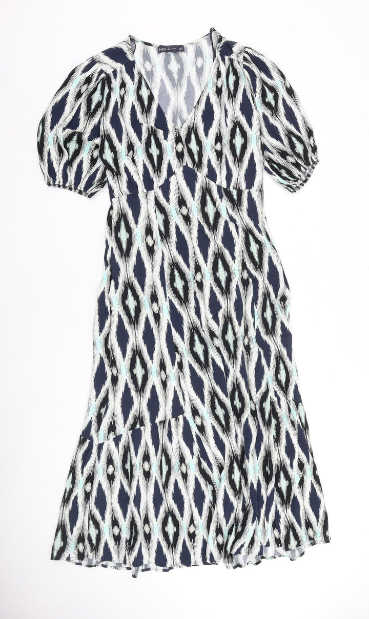 Marks and Spencer Womens Multicoloured Geometric Viscose Maxi Size 6 V-Neck Pullover