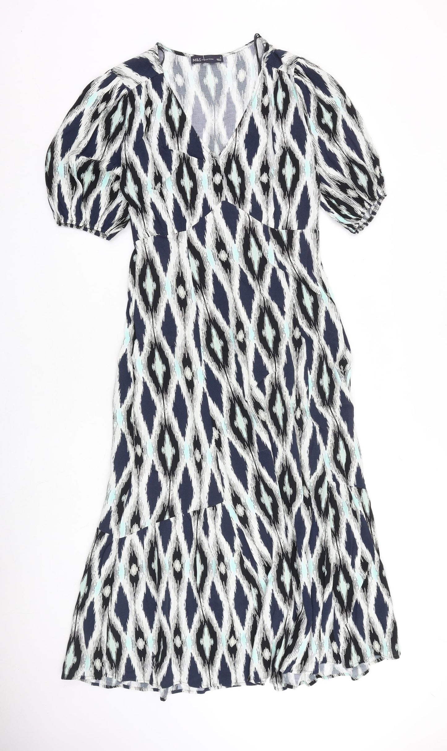 Marks and Spencer Womens Multicoloured Geometric Viscose Maxi Size 6 V-Neck Pullover
