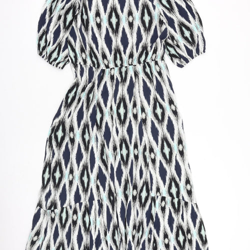 Marks and Spencer Womens Multicoloured Geometric Viscose Maxi Size 6 V-Neck Pullover