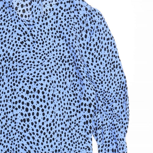 Marks and Spencer Womens Blue Animal Print Viscose A-Line Size 8 Round Neck Zip - Cheetah pattern