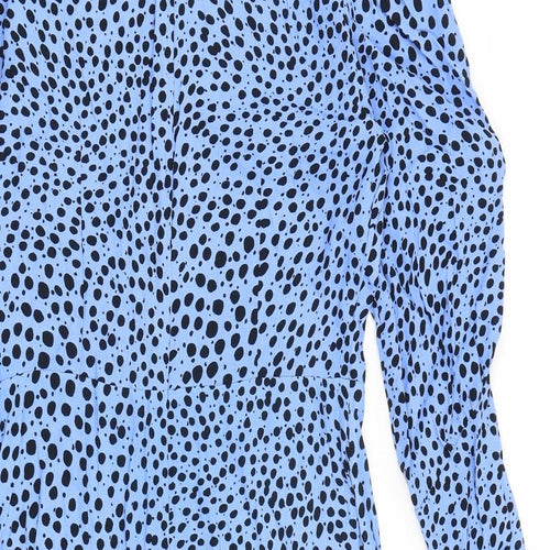 Marks and Spencer Womens Blue Animal Print Viscose A-Line Size 8 Round Neck Zip - Cheetah pattern