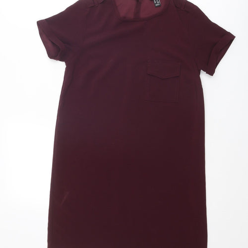 New Look Womens Purple Polyester A-Line Size 8 Round Neck Button