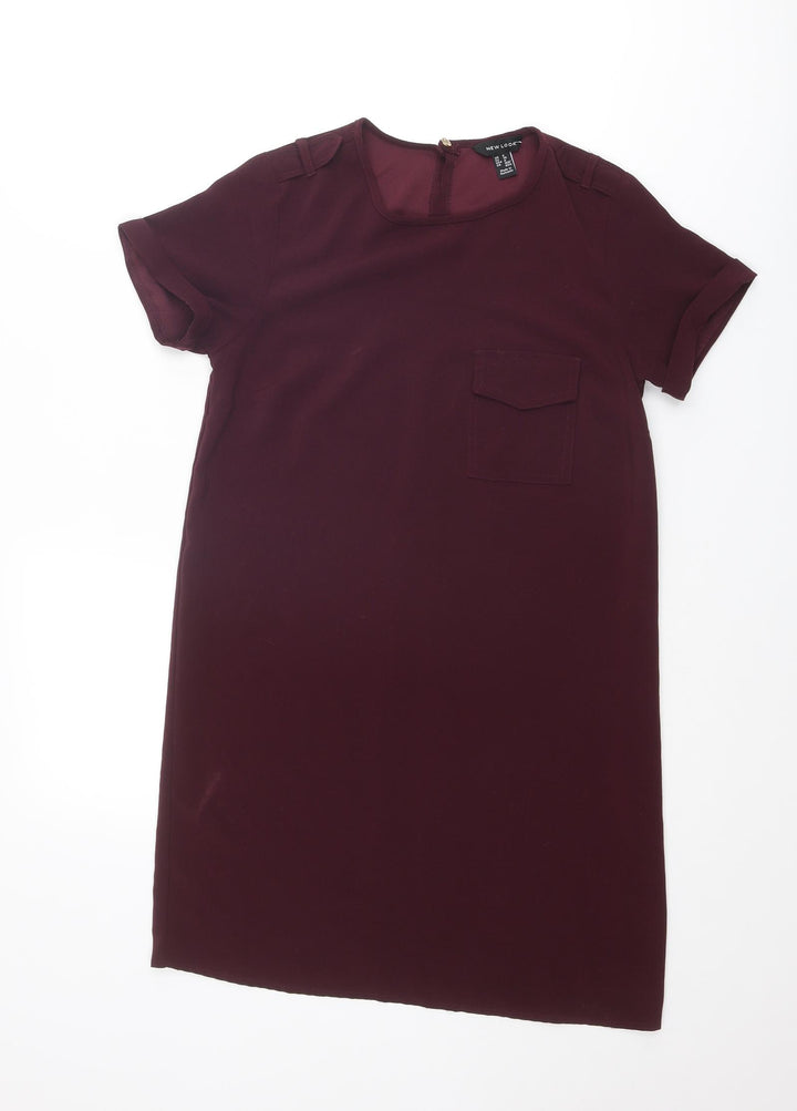 New Look Womens Purple Polyester A-Line Size 8 Round Neck Button