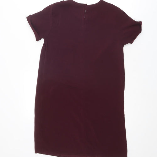 New Look Womens Purple Polyester A-Line Size 8 Round Neck Button