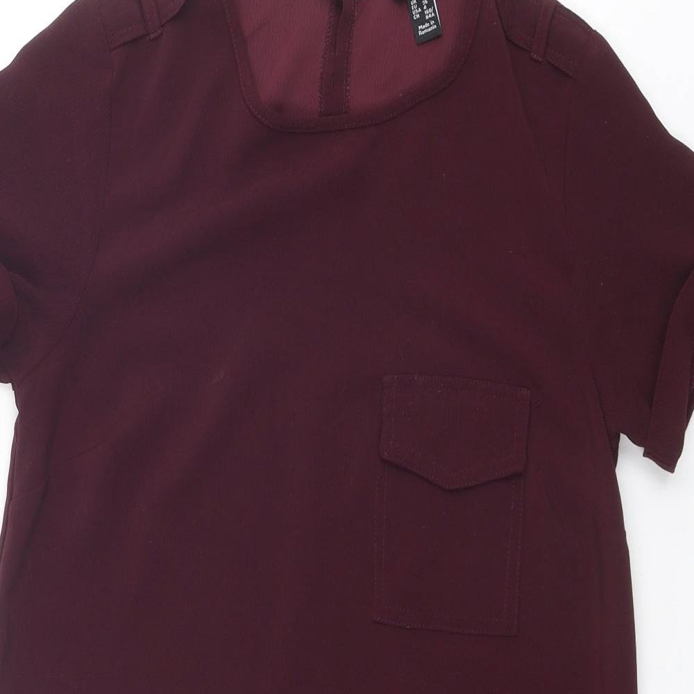 New Look Womens Purple Polyester A-Line Size 8 Round Neck Button
