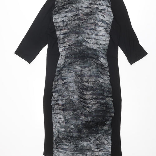 Blue Chameleon Womens Black Geometric Viscose Shift Size 14 Round Neck Pullover
