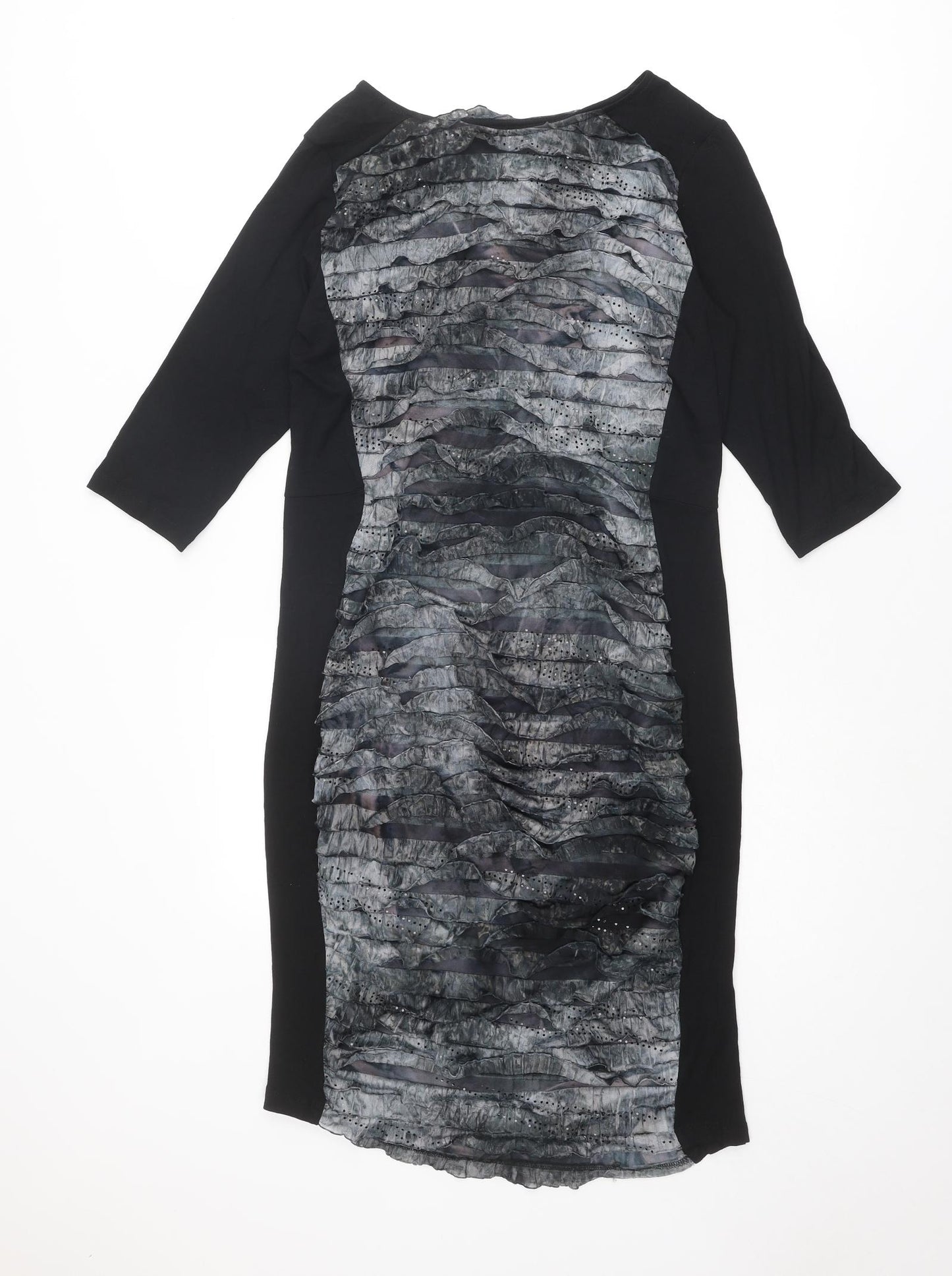 Blue Chameleon Womens Black Geometric Viscose Shift Size 14 Round Neck Pullover