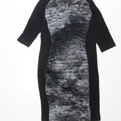 Blue Chameleon Womens Black Geometric Viscose Shift Size 14 Round Neck Pullover