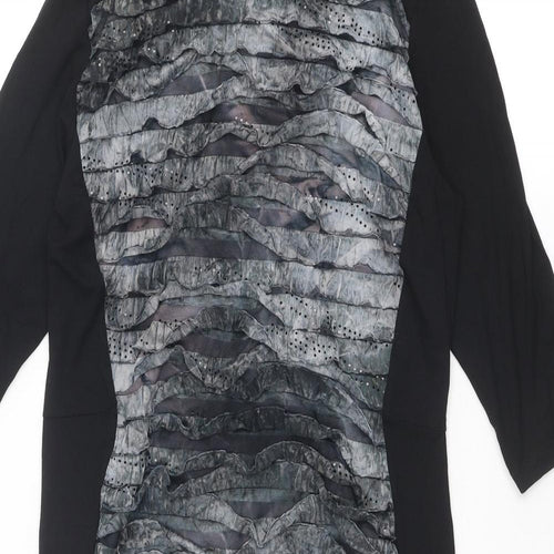 Blue Chameleon Womens Black Geometric Viscose Shift Size 14 Round Neck Pullover
